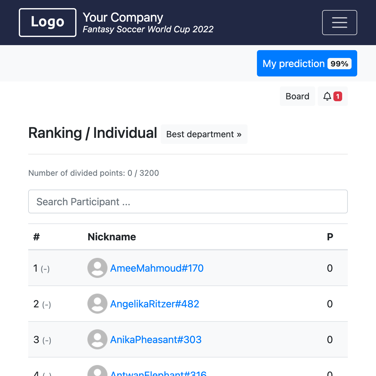 Individual Ranking - Football Tournament 2026