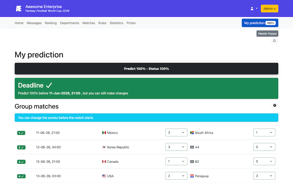 Prediction game screen